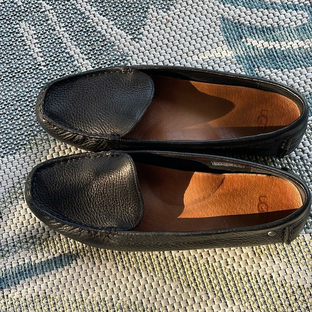 Black leather UGG loafers. Size 9